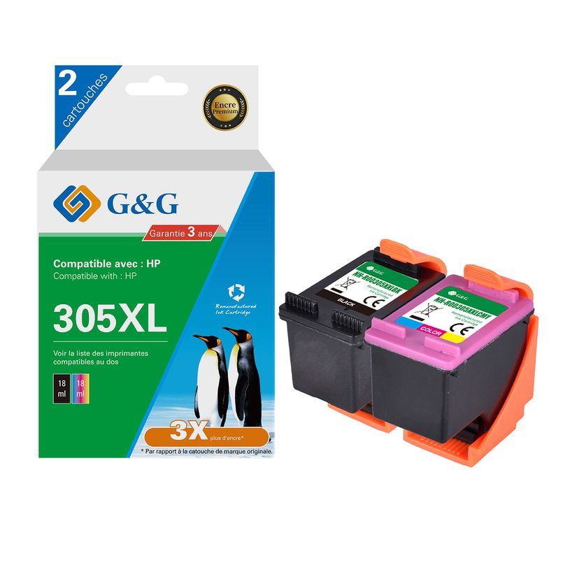 6941881289730-Cartouche remanufacturée HP 305 - Pack de 2 - noir, cyan, magenta, jaune - G&G-P_405243035_1-0
