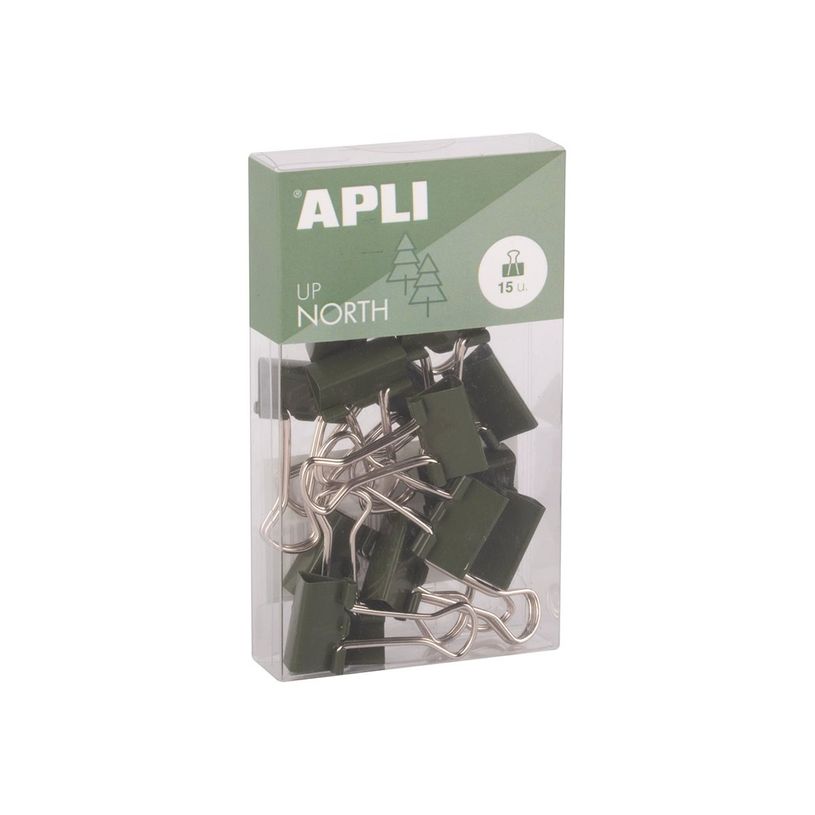 8410782199816-APLI Up North - Pince double clip - métal - vert foncé - pack de 15-P_405243331_1-0