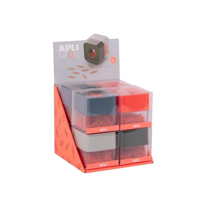 8410782199236-APLI Neon - Distributeur de trombones - bleu gris, orange, gris, vert foncé (pack de 8)-P_405243353_1-0