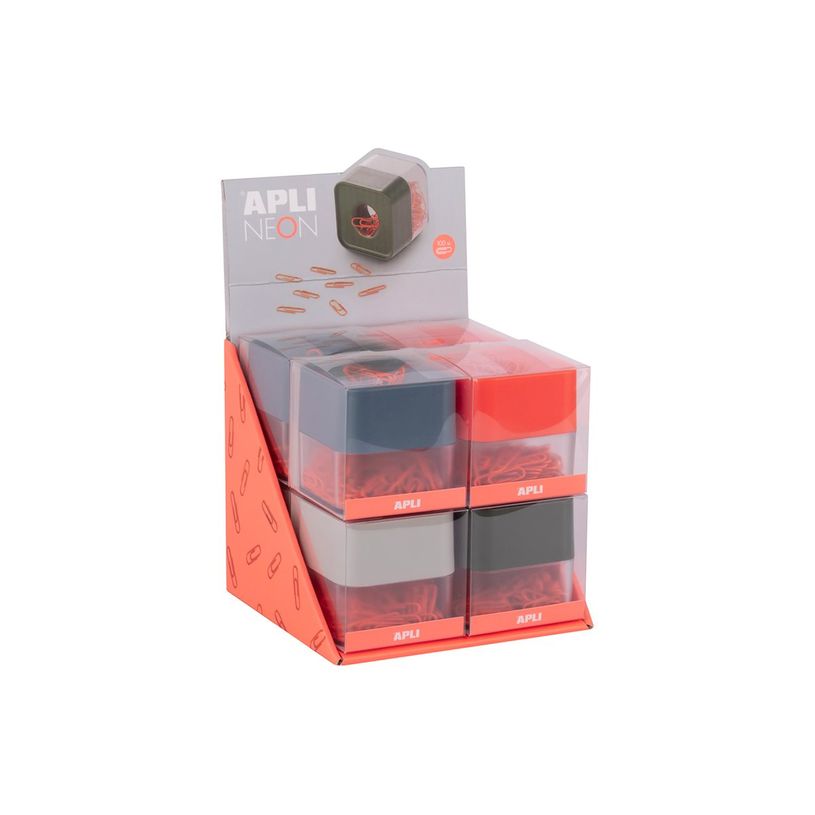 8410782199236-APLI Neon - Distributeur de trombones - bleu gris, orange, gris, vert foncé (pack de 8)-P_405243353_2-1