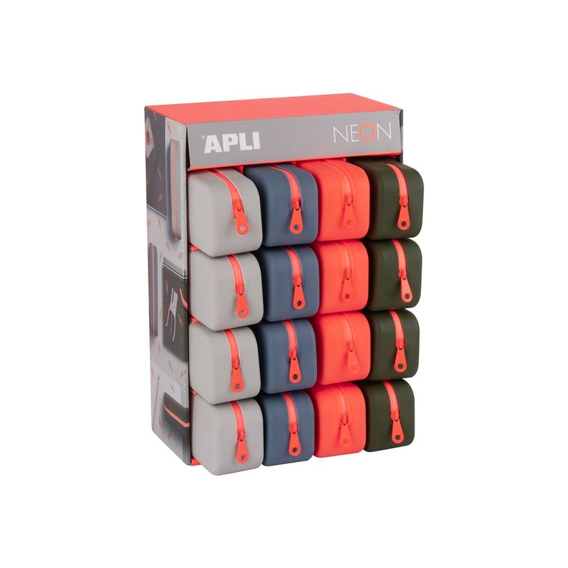 8410782199137-APLI Neon - Trousse à crayons - rectangulaire, affichage - silicone - bleu gris, gris, orange, v-P_405243364_2-0