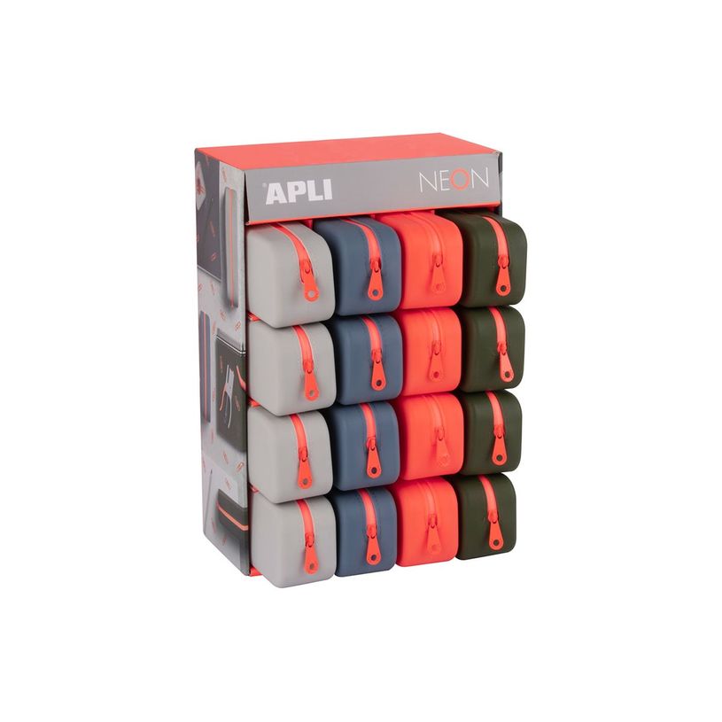 8410782199137-APLI Neon - Trousse à crayons - rectangulaire, affichage - silicone - bleu gris, gris, orange, v-P_405243364_3-1