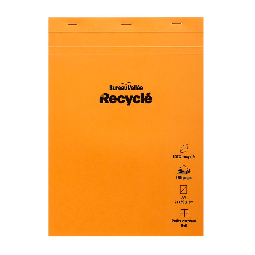 3663619221678-Bloc agrafé Orange recyclé A4 80 feuillets petits carreaux 5x5 80 g/m²-P_405243545_1-0