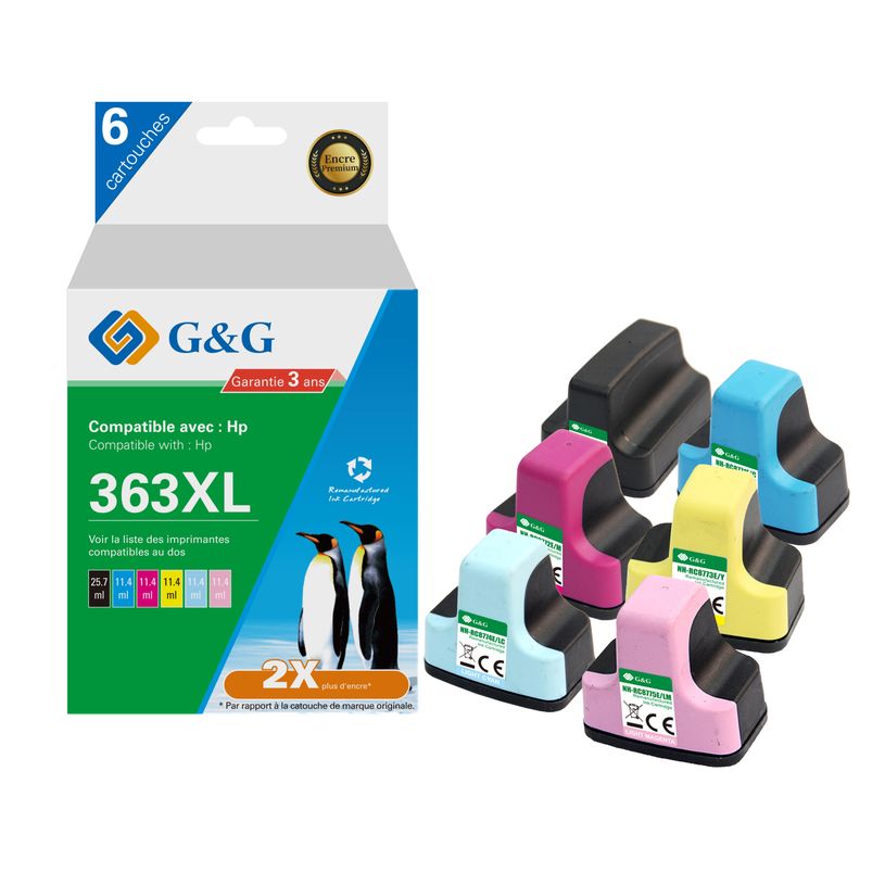 6937173407890-Cartouche remanufacturée HP 363 - Pack de 4 - noir, cyan, magenta, jaune, magenta clair, -P_405243602_1-0