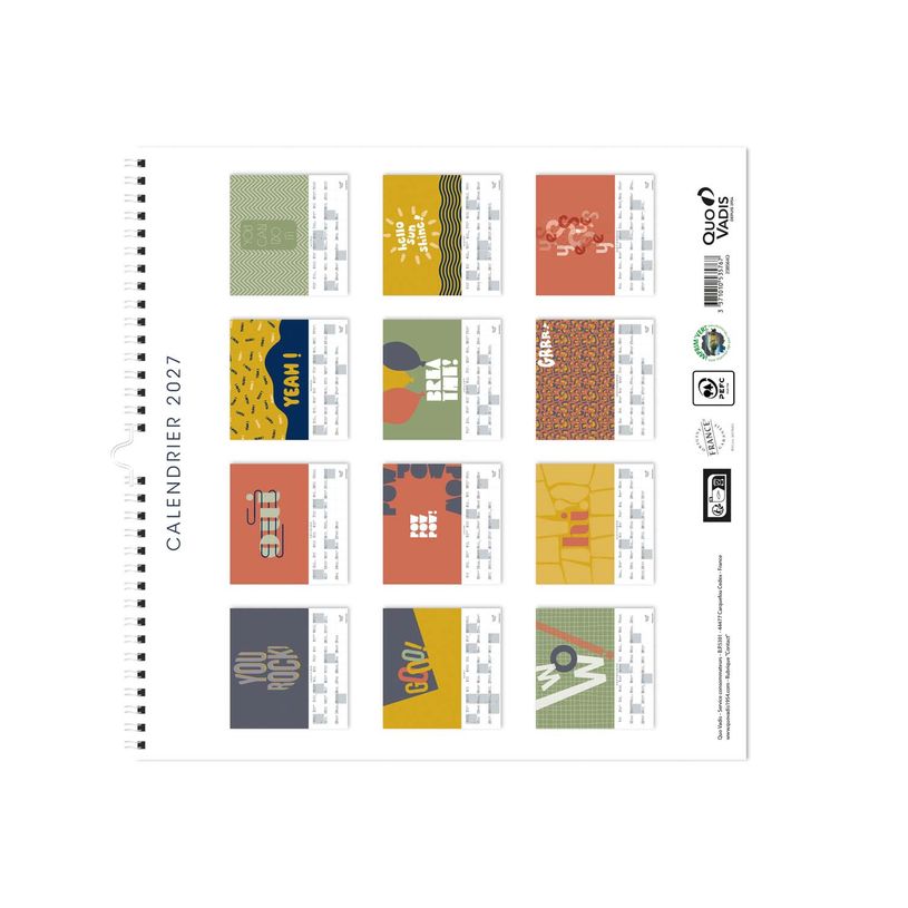3371010535767-Quo Vadis - Calendrier à feuillets - Spiralé - Français - Eterny - Graphic - 12 mois de janvier à décembre - 30x30 cm - Papier Clairefontaine blanc - Fabri--1