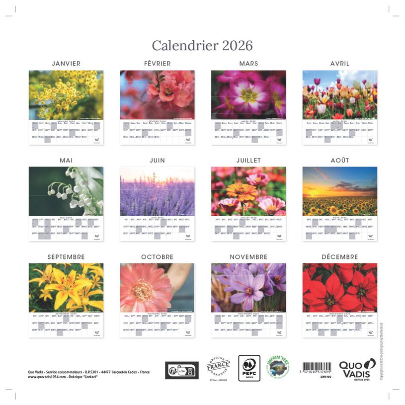 3371010517695-CALENDRIER FEUILLES FR - Fleurs - 30x30 cm - Quo Vadis--1