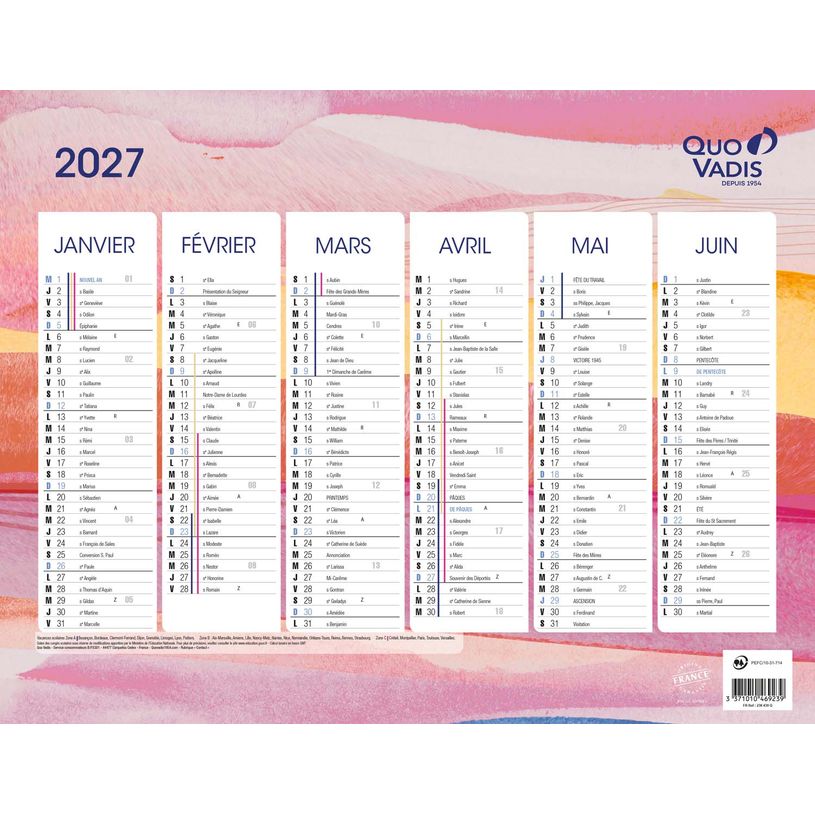 3371010535491-Quo Vadis - Calendrier éphéméride - Français - Fantaisie - Iconique - 12 mois de janvier à décembre - 27x21 cm - Papier Clairefontaine blanc - Fabri--0