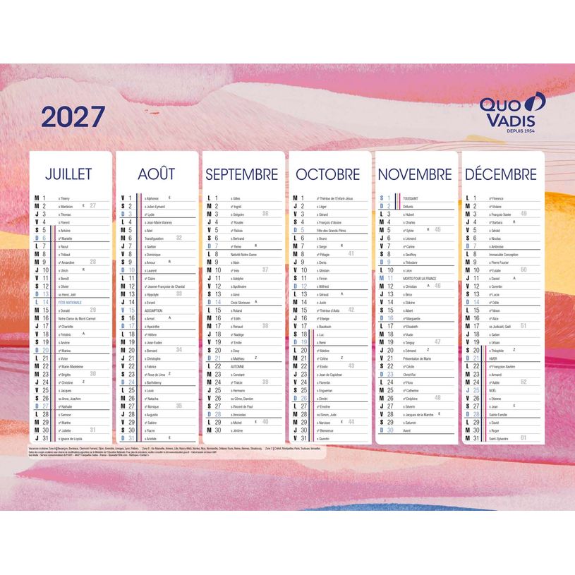 3371010535491-Quo Vadis - Calendrier éphéméride - Français - Fantaisie - Iconique - 12 mois de janvier à décembre - 27x21 cm - Papier Clairefontaine blanc - Fabri--1