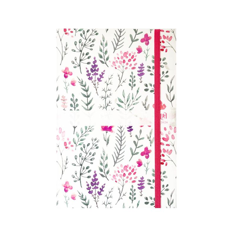 3147280295584-Agenda à élastique Oxford Flowers - 1 semaine sur 2 pages - 10 x 15 cm - Décor Herbier - Hamelin--0