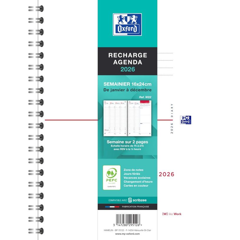 3147280295126-Recharge Agenda Oxford Intégrale - 16x24 - 1 semaine sur 2 pages --0