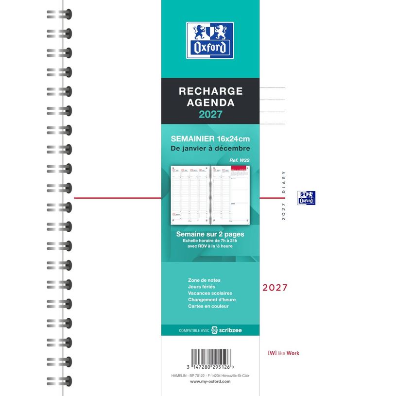 3147280295126-Recharge agenda Oxford intégrale - 16x24 - 1 semaine sur 2 pages - 128 pages--0