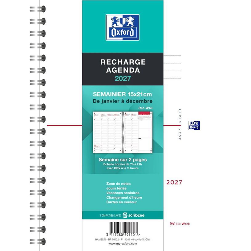 3147280295201-Recharge agenda Oxford intégrale - 15x21 - 1 semaine sur 2 pages - 128 pages--0