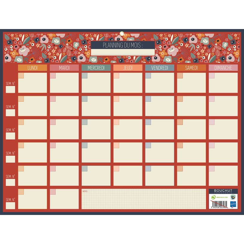3592930026863-Calendrier bancaire BOUCHUT "Planning Mensuel" 32 x 42 cm Pefc 70 %--1