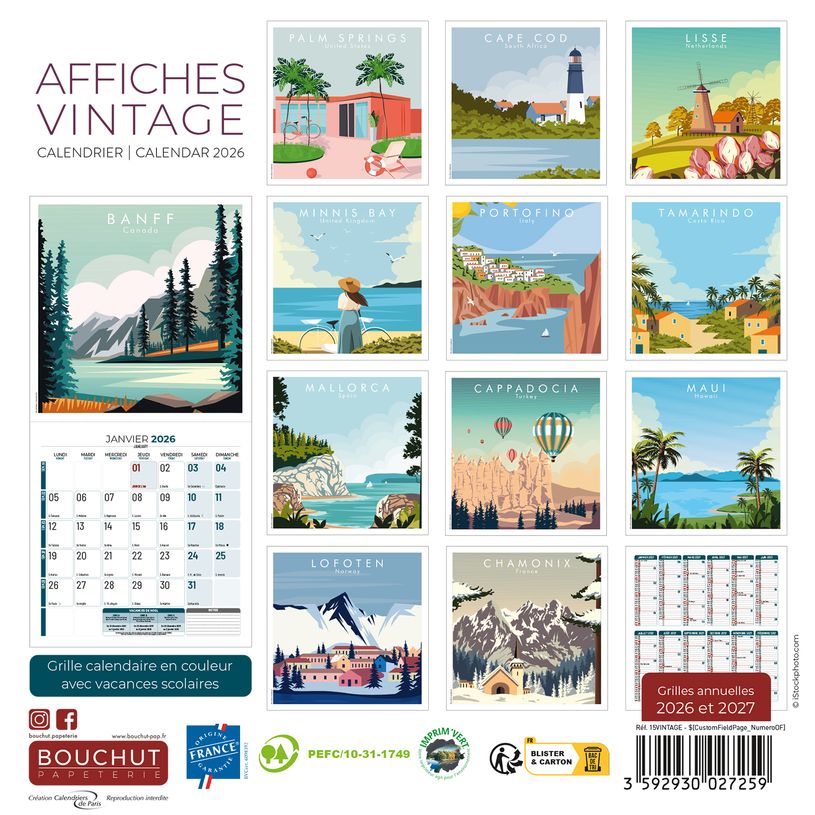 3592930027259-Calendrier illustré BOUCHUT 15 x 15 cm VINTAGE Pefc 70 %--0