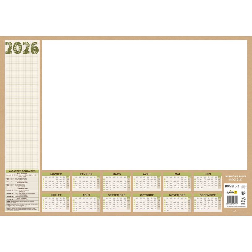 3592930027372-Sous-main 25 feuillets année civile BOUCHUT "Natura Millésimé" 38,5 x 54 cm Pefc 70 %--0