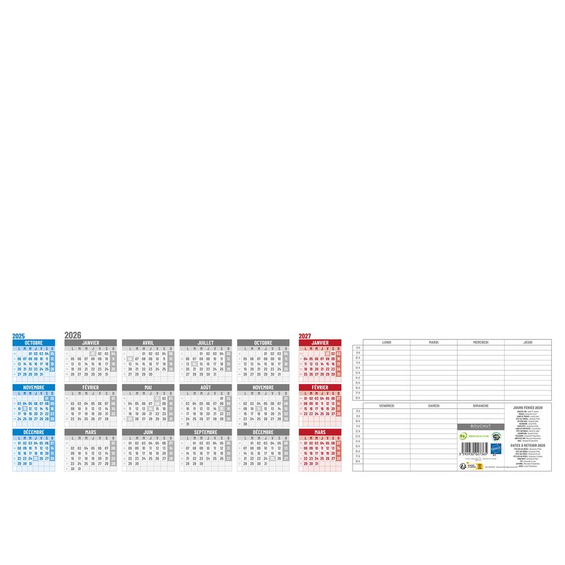 3592930027365-Sous-main 25 feuillets année civile BOUCHUT "Quadri-Pratic Millésimé" 38,5 x 54 cm Pefc 70 %--0
