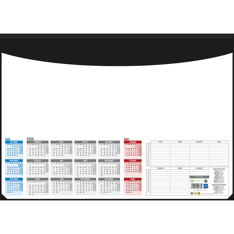 3592930027389-Sous-main 25 feuillets année civile dans support PVC BOUCHUT "Quadri-Pratic Millésimé" 40,5 x 55 cm --0
