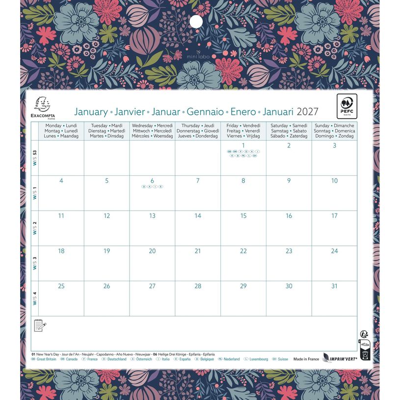 3660942088718-Calendrier mensuel Easycal avec feuillets détachables 24 x 18 cm sur plaque décors Mini Labo 27,5 x 30,5 cm  - disponible dans différentes cou--0