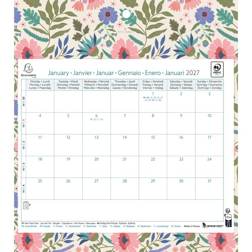 3660942088718-Calendrier mensuel Easycal avec feuillets détachables 24 x 18 cm sur plaque décors Mini Labo 27,5 x 30,5 cm  - disponible dans différentes cou--1