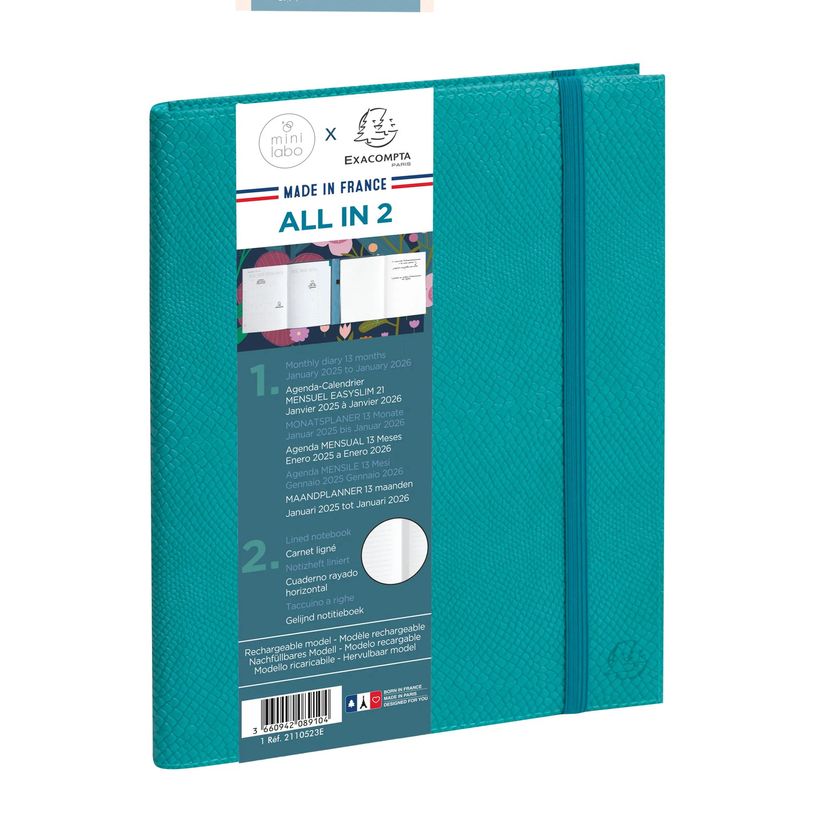 3660942089104-Agenda de bureau Kaa Mini Labo All in 2 EasySlim 21 - 1 mois sur 2 pages + 1 carnet de notes ligné -15 x 21 cm ---0