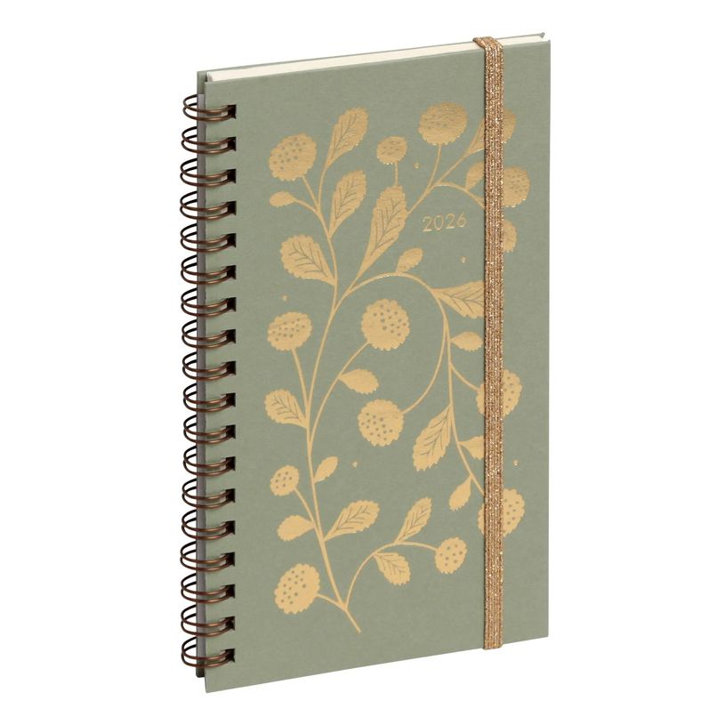3660942088305-Agenda de poche Végétal Espace 16S spiralé - 1 semaine sur 2 pages -  9 x 16 cm - Vert/Or - Exacompt--0