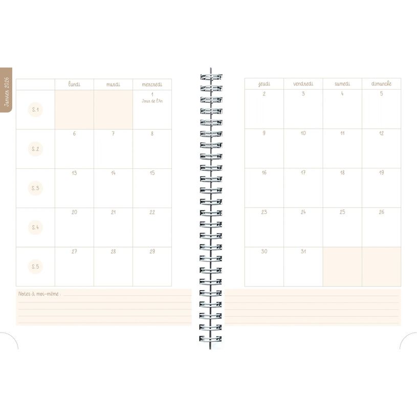 Agenda Semainier 2026 Busy B A6 - Planificateur Compact Avec Pages De Notes, 3 Poches, Couverture Tissu Marbre Charbon