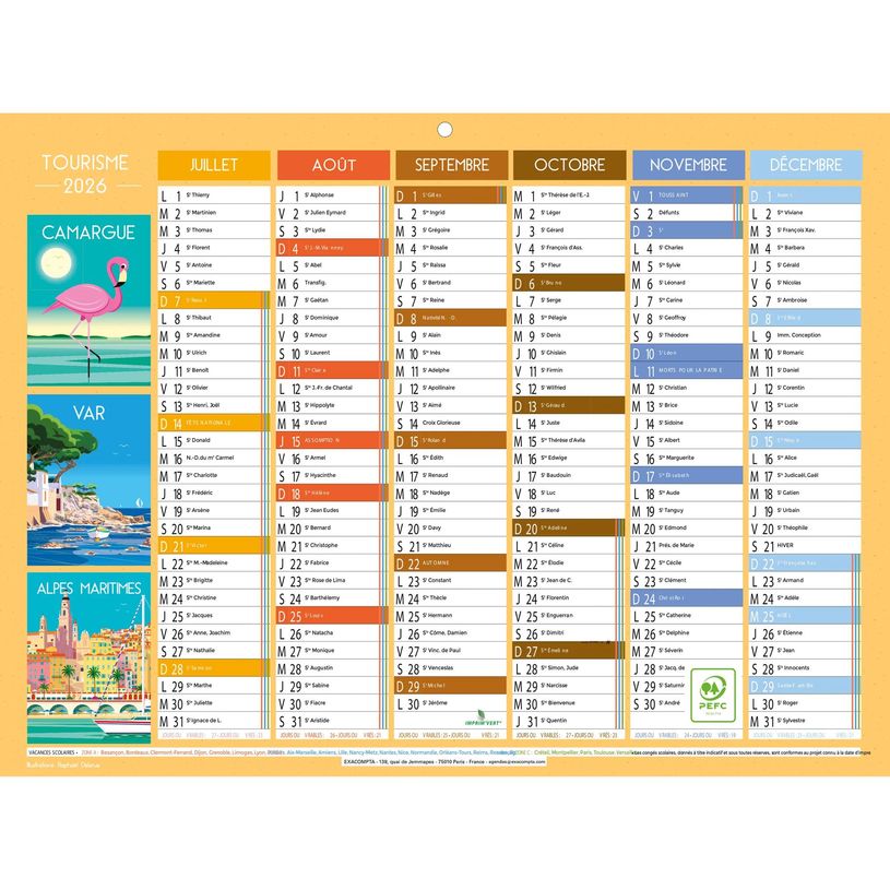 3660942086332-Calendrier illustré Tourisme - 7 mois par face - 29,5 x 22 cm - Exacompta--1