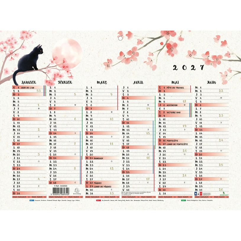 3660942089340-Calendrier illustré Sapporo - 6 mois par face - 29,5 x 22 cm - Exacompta--0