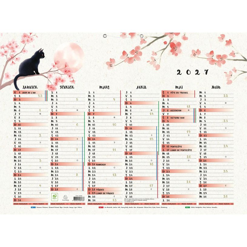3660942089333-Calendrier illustré Sapporo - 6 mois par face - 55 x 40,5 cm - Exacompta--0