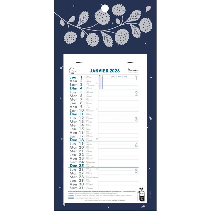 3660942086349-Calendrier mensuel avec feuillets détachables 15,5 x 28,5 cm sur support plaque imprimée Végétal 19 x 41 cm  ---0