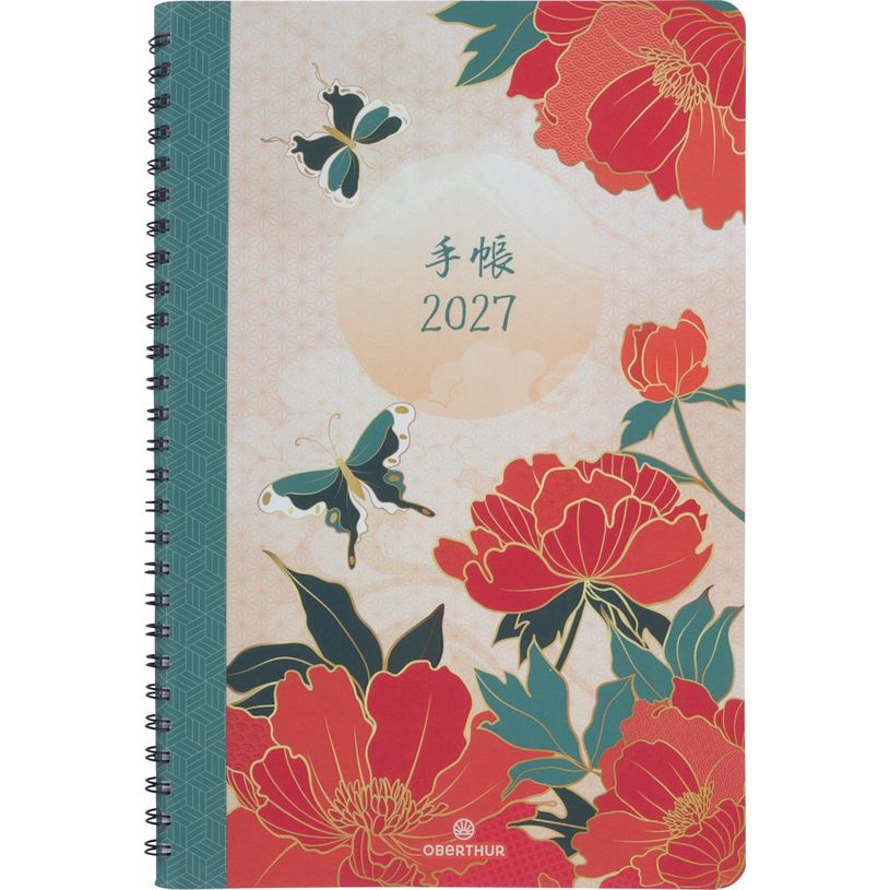 3664447232232-Agenda spiralé Tokyo - 1 semaine sur 2 pages - 17 x 24,5 cm - papillons - Oberthur--0