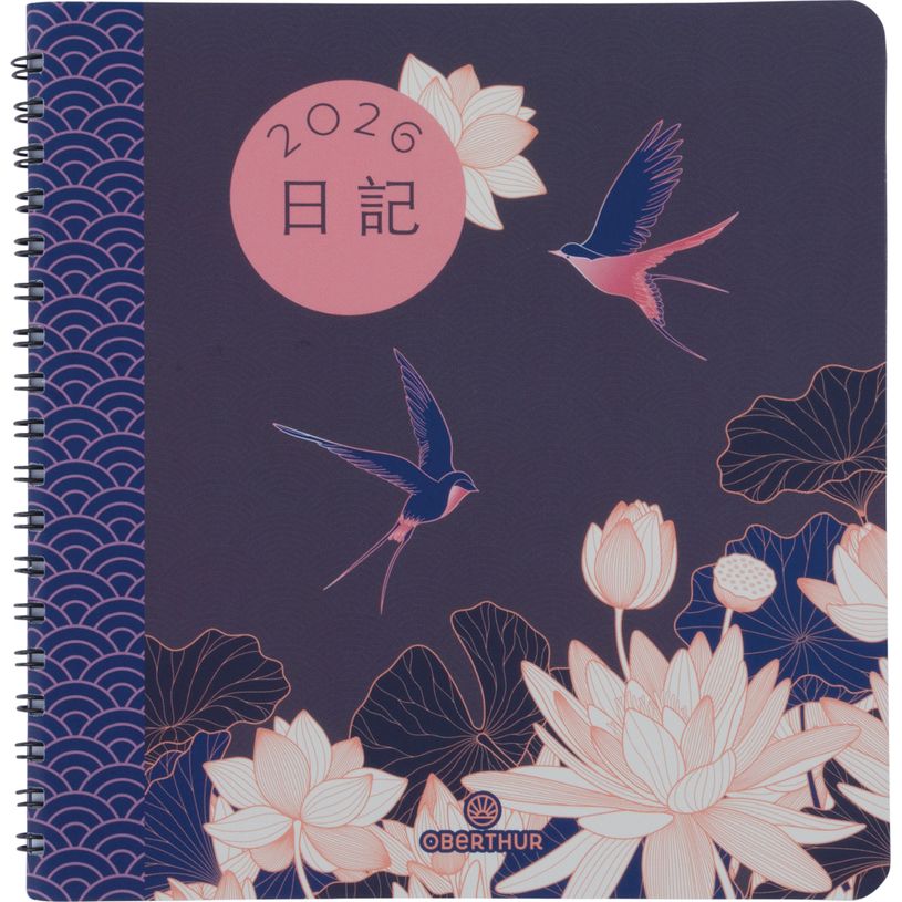 3664447205298-Agenda spiralé Tokyo - 1 semaine sur 2 pages - 16,5 x 16,5 cm - fleurs - Oberthur--0