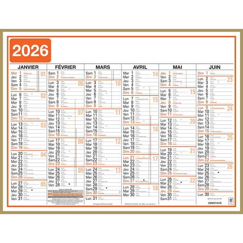 3664447209487-Oberthur Classique - Planificateur - fixation murale - 2015 - visualisation de 6 mois - 430 x 335 mm - --0
