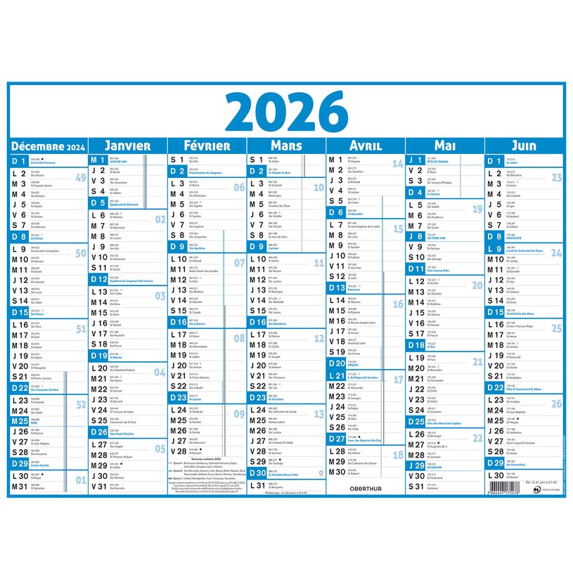 3664447209500-Calendrier Classique - 7 mois par face - 210 x 265 mm - bleu - Oberthur--0