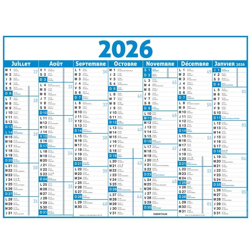 3664447209500-Calendrier Classique - 7 mois par face - 210 x 265 mm - bleu - Oberthur--1
