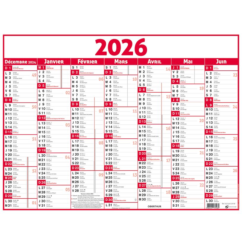 3664447209517-Calendrier Classique - 7 mois par face - 210 x 265 mm - rouge - Oberthur--0