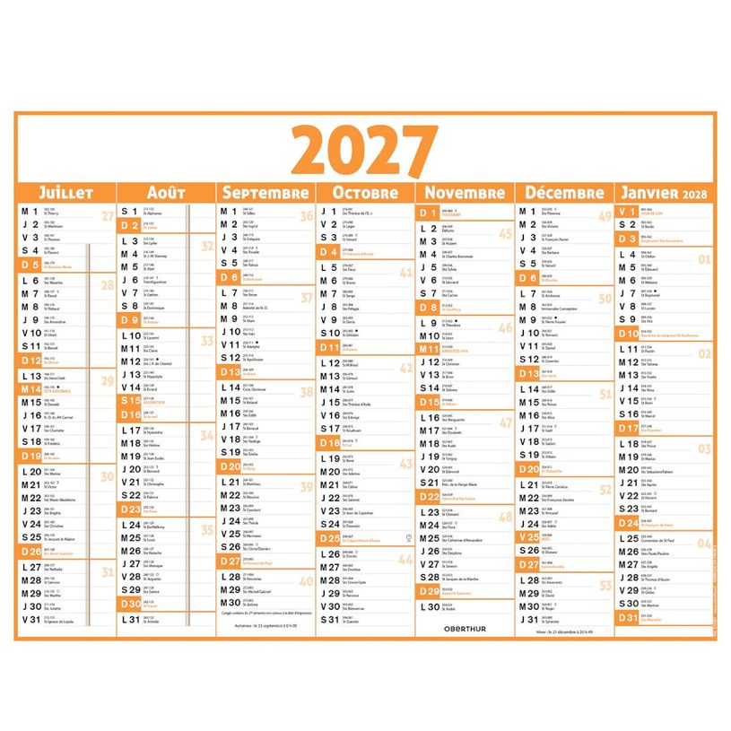 3664447231846-Calendrier Classique - 7 mois par face - 210 x 265 mm - orange - Oberthur--1