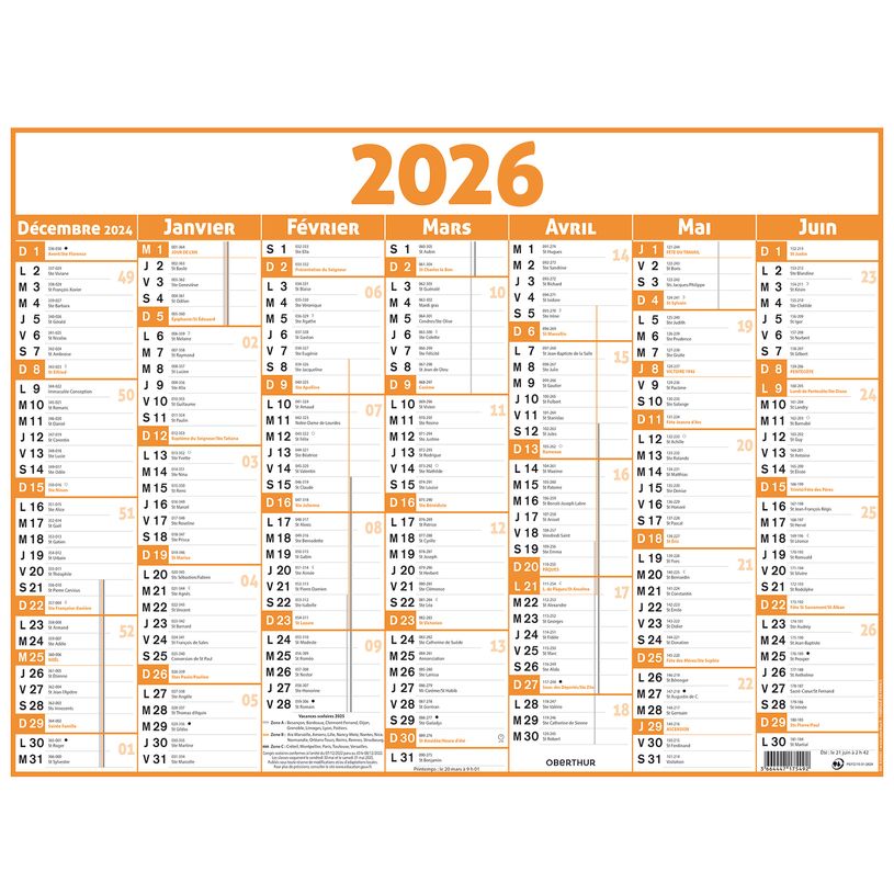 3664447209586-Calendrier Classique - 7 mois par face - 430 x 550 mm - orange - Oberthur--0