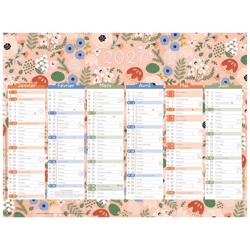 3664447227573-Calendrier Motifs - 6 mois par face - 320 x 420 mm - Oberthur--0