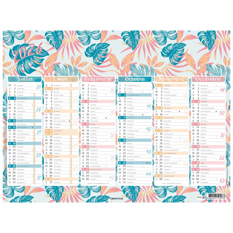 3664447194073-Calendrier Motifs - 6 mois par face - 320 x 420 mm - Oberthur--1