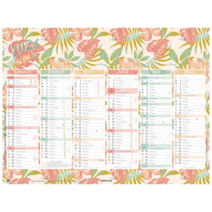 3664447194080-Calendrier Motifs - 6 mois par face - 40,5 x 55 cm - Oberthur--0