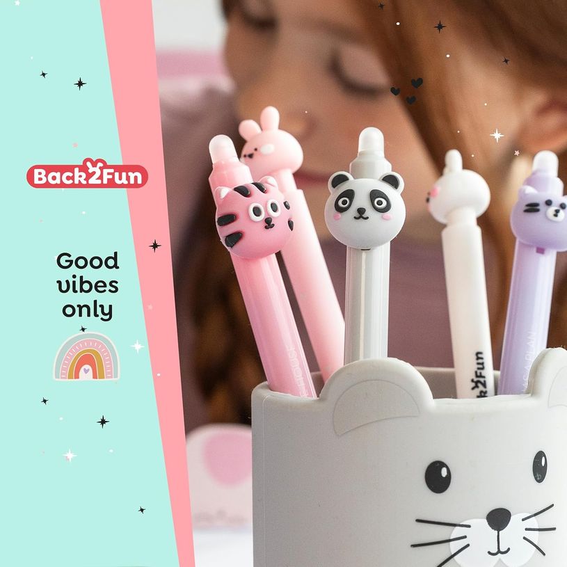 8422593119822-Back2Fun -  Stylo effaçable bleu avec tête de panda -  compagnon mignon et pratique pour l’école e--3