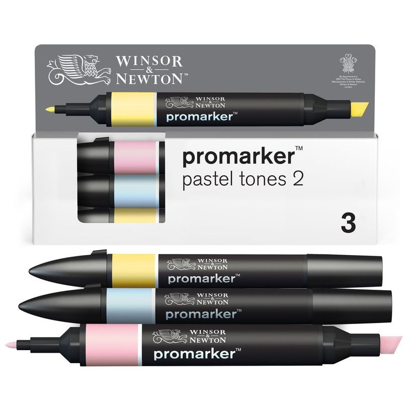 884955097229-WINSOR & NEWTON - ProMarker tons pastel 2 - marqueur double pointe - rose pâle bleu pastel bouton d'or - encre à base de colo-P_405244935_1-0