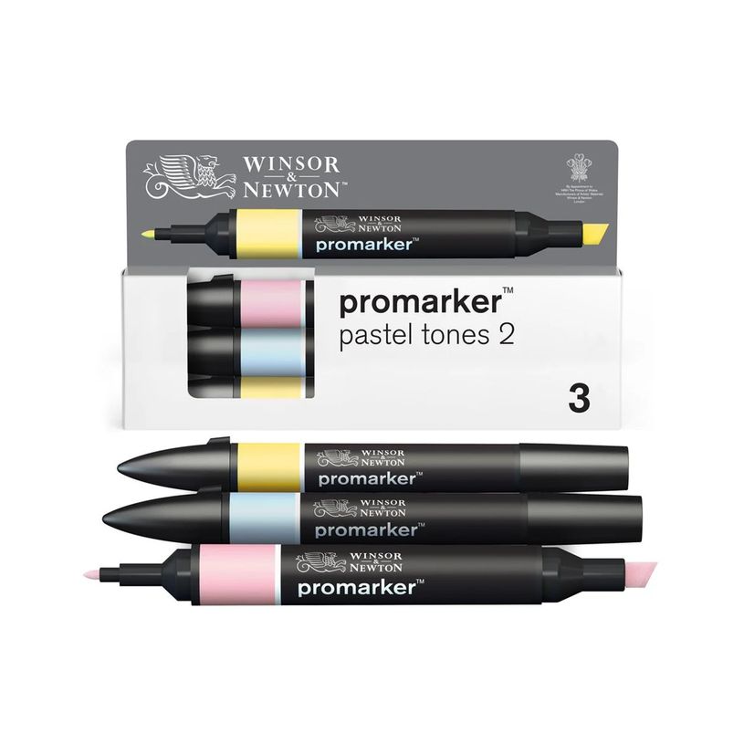 884955097229-WINSOR & NEWTON - ProMarker tons pastel 2 - marqueur double pointe - rose pâle bleu pastel bouton d'or - encre à base de colo-P_405244935_6-3
