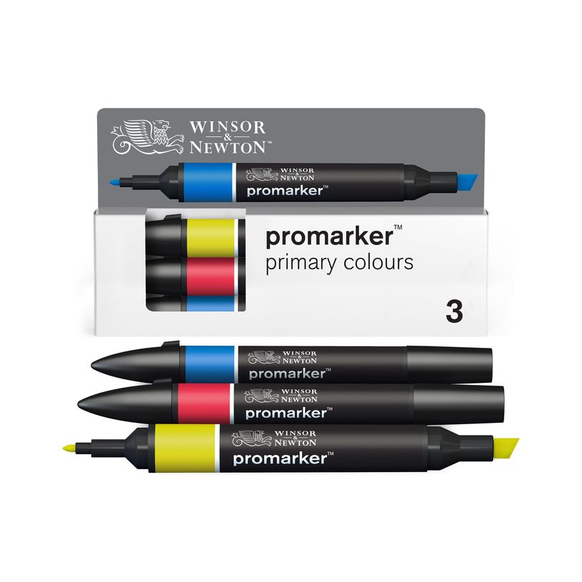 884955097243-WINSOR & NEWTON - ProMarker couleurs primaire - marqueur double pointe - jaune rouge vrai bleu - encre à base de colo-P_405244937_2-3