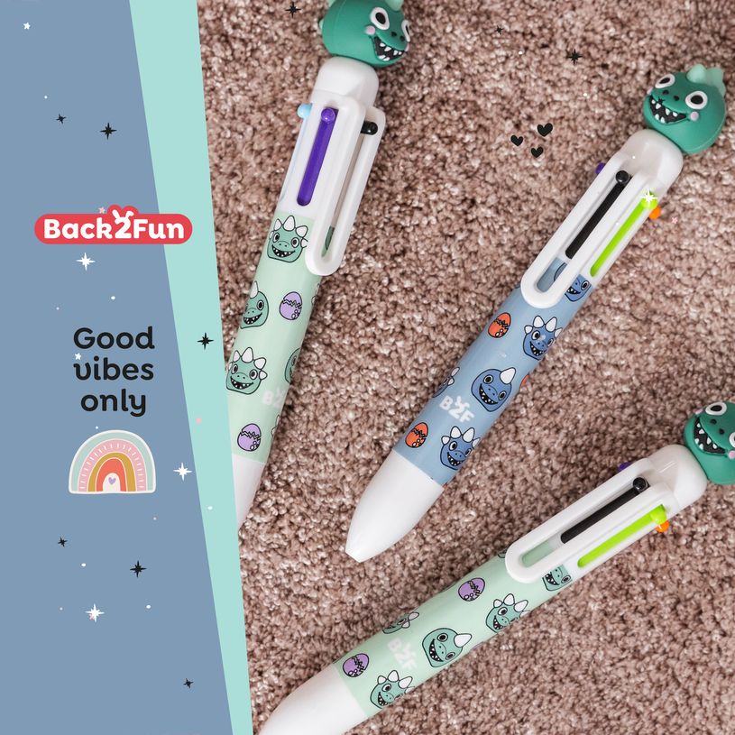 8422593119198-Back2Fun -  stylo vert -   6 couleurs à tête de dinosaure : amusant et pratique pour les enfants--3