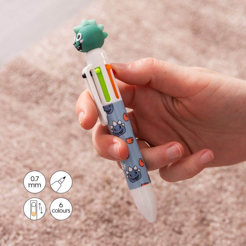 8422593119969-Back2Fun -  stylo bleu -   6 couleurs à tête de dinosaure : amusant et pratique pour les enfants--3