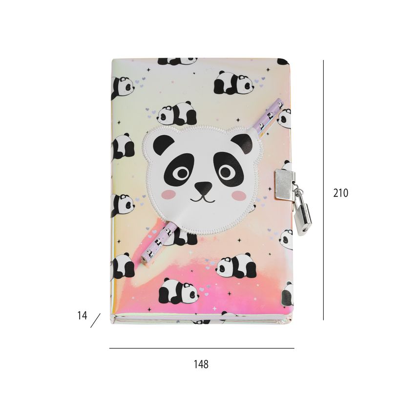8422593075845-Journal secret Panda pour enfants avec cadenas -  clés et crayon -  carnet A5 holographique à 80 pages lignées -  cadeau --2