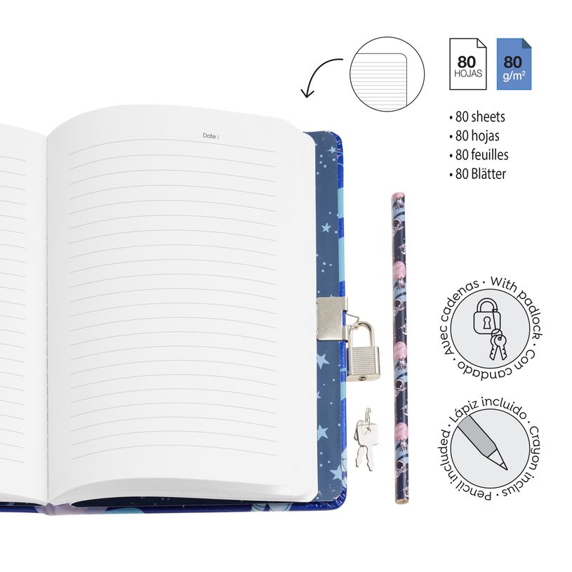 8422593075845-Journal secret Panda pour enfants avec cadenas -  clés et crayon -  carnet A5 holographique à 80 pages lignées -  cadeau --3