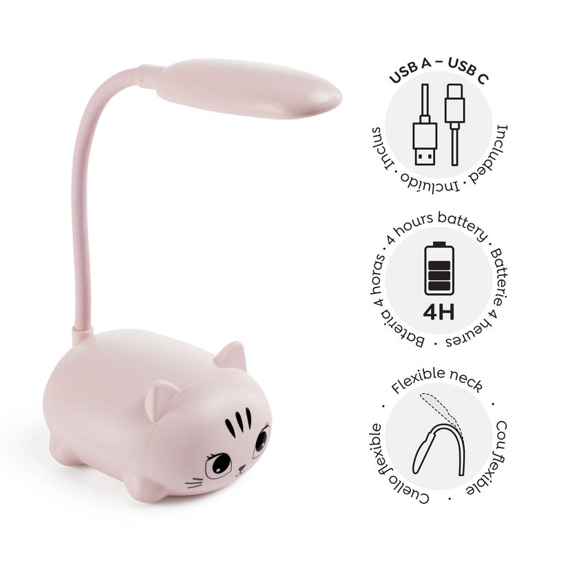 8422593133361-Back2Fun -  Mini lampe chat pour enfants -  LED douce -  col flexible -  idéale pour étudier ou comme--2